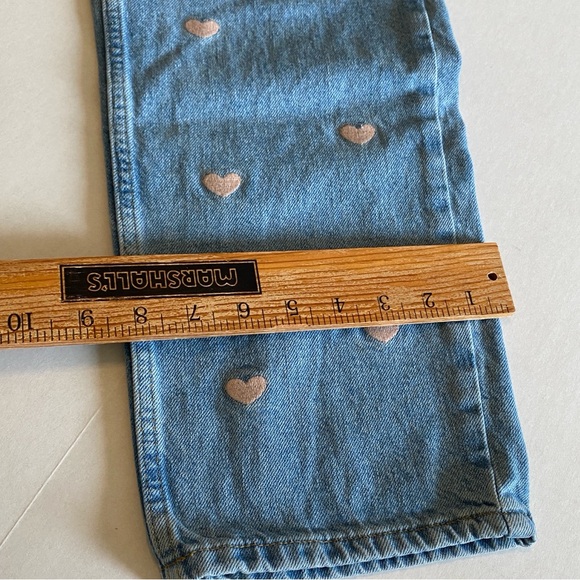 Women's Blue Straight Leg Jeans with Heart Accents - Picture 11 of 11
